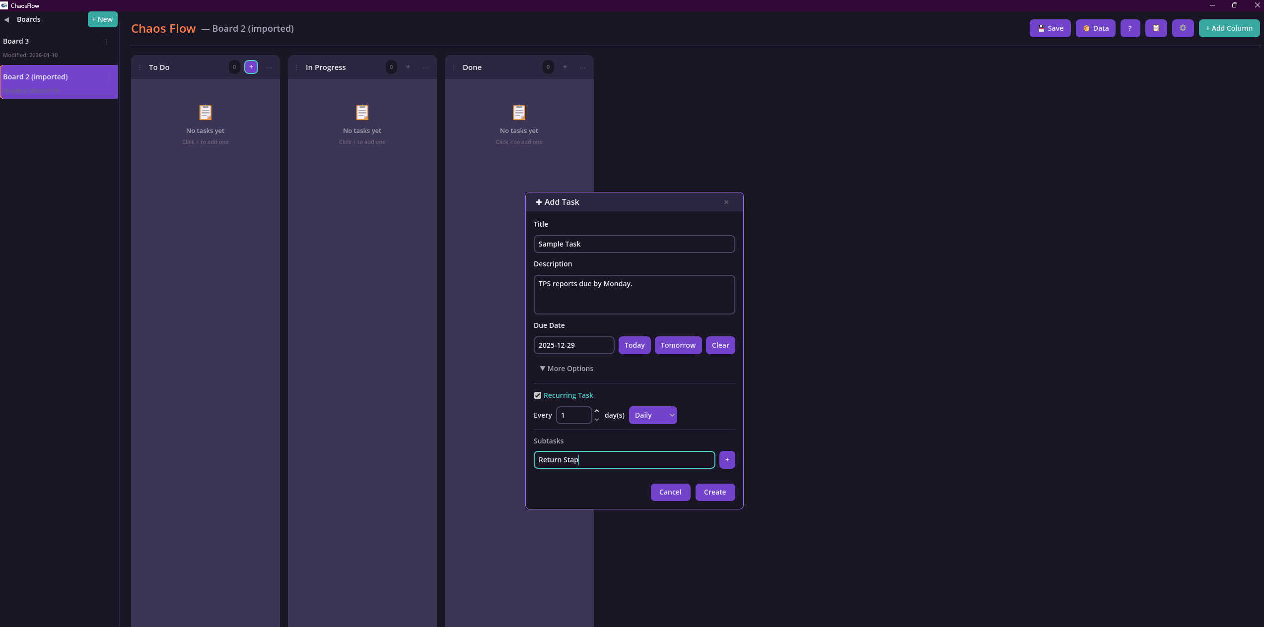 ChaosFlow - Create tasks with due dates, recurring schedules, and subtasks